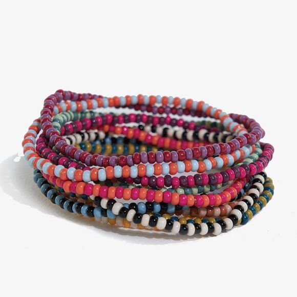 NWT Ink + Alloy Multicolor Stripes Beaded 0 Strand Stretch Layering Bracelets - Picture 3 of 6